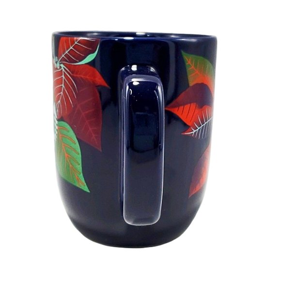 Starbucks Christmas Navy Blue Poinsettias Coffee Tea Mug Ceramic Siren Logo 2020 - Picture 4 of 7